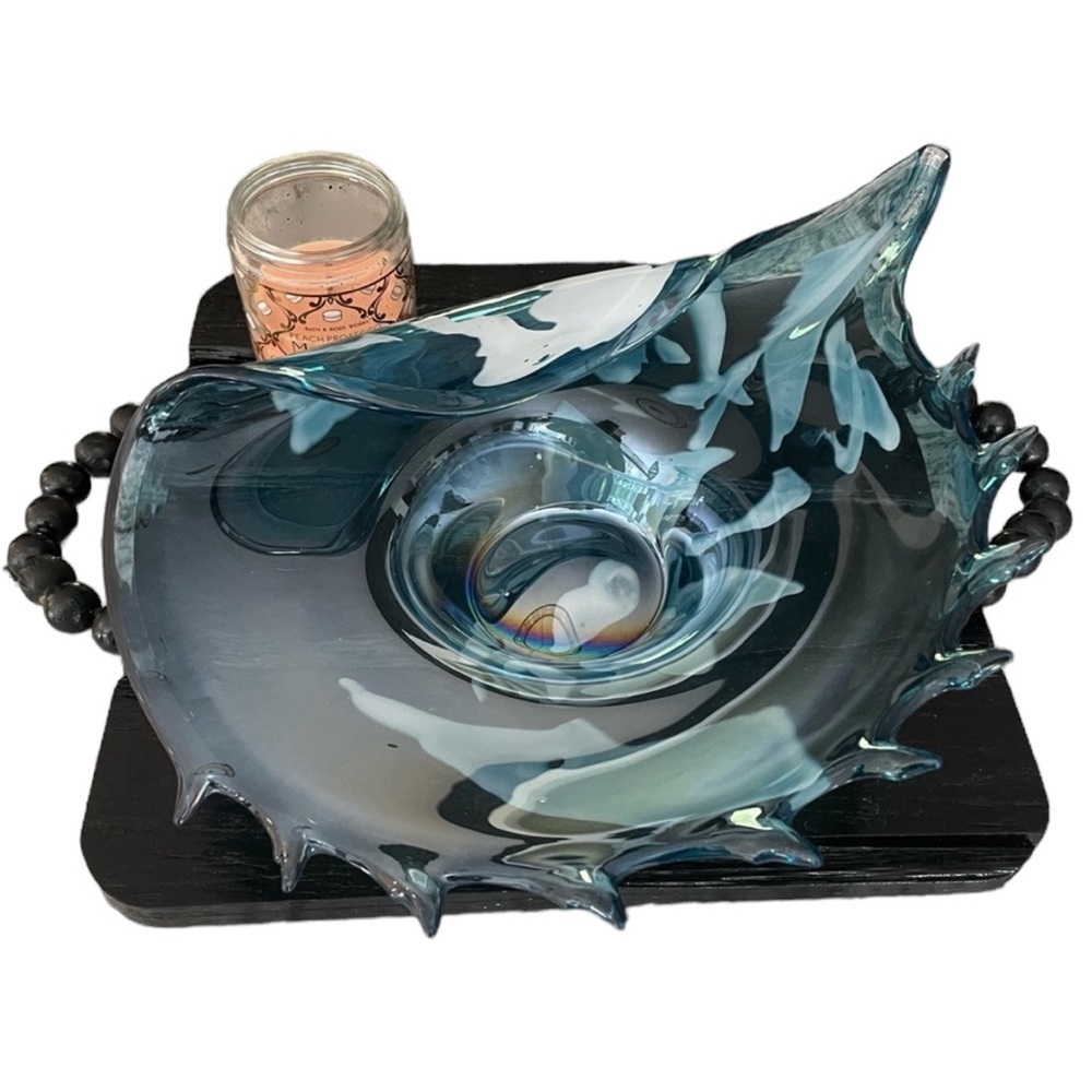 Murano | Vintage Folded Glass Seashell Bowl